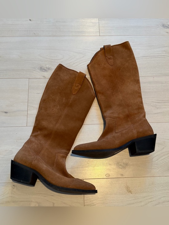 Bianco Shoes - Bianco Tan Suede Mid-Calf Heeled Boots 41